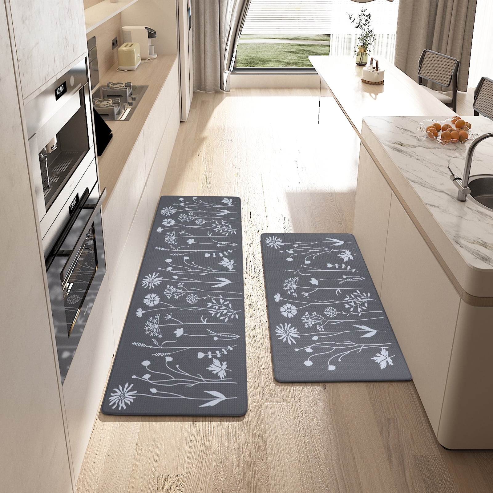 Kitchen Rugs Set of 2, Non Skid Kitchen Mats,，Waterproof Cushioned Anti Fatigue Kitchen Mat