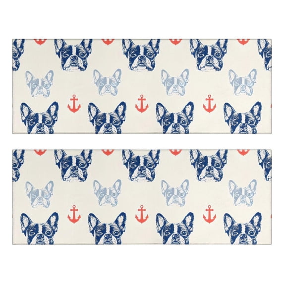 Kitchen Rugs Sets Of 2,Anchor and Bulldog Dog Anti Fatigue Kitchen Mat Rugs Non Slip Washable,Decorative Kitchen Floor Mats for Kitchen,Sink,Laundry,17"X47"