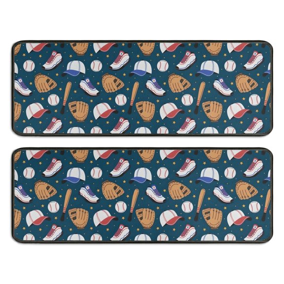 Kitchen Rugs Sets Of 2,Baseball Gear Pattern Anti Fatigue Kitchen Mat Rugs Non Slip Washable,Decorative Kitchen Floor Mats for Kitchen,Sink,Laundry,17"x47"+17"x47"