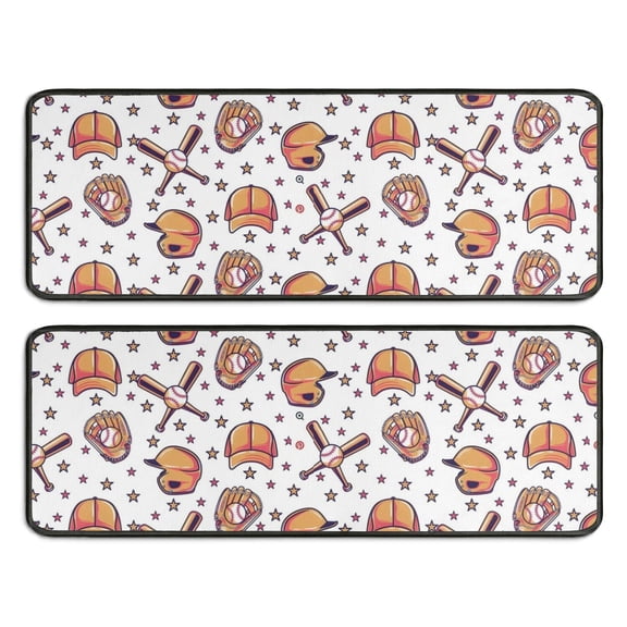 Kitchen Rugs Sets Of 2,Baseball Hats Pattern Anti Fatigue Kitchen Mat Rugs Non Slip Washable,Decorative Kitchen Floor Mats for Kitchen,Sink,Laundry,17"x47"+17"x47"