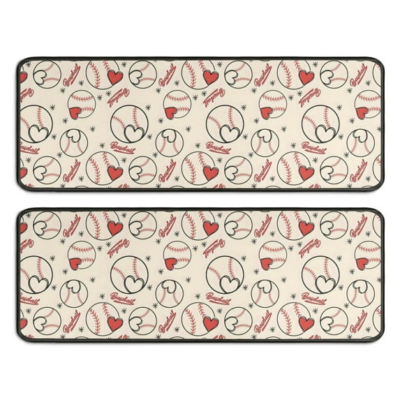 Kitchen Rugs Sets Of 2,Baseball Heart Pattern Anti Fatigue Kitchen Mat Rugs Non Slip Washable,Decorative Kitchen Floor Mats for Kitchen,Sink,Laundry,17"x47"+17"x47"