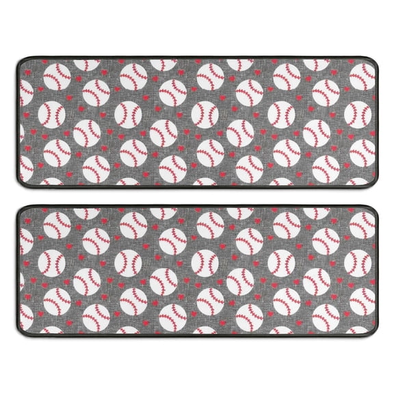 Kitchen Rugs Sets Of 2,Baseballs and Love Anti Fatigue Kitchen Mat Rugs Non Slip Washable,Decorative Kitchen Floor Mats for Kitchen,Sink,Laundry,17"x47"+17"x47"