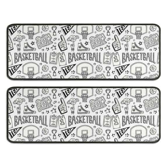 Kitchen Rugs Sets Of 2,Basketball Doodle Pattern Anti Fatigue Kitchen Mat Rugs Non Slip Washable,Decorative Kitchen Floor Mats for Kitchen,Sink,Laundry,17"x47"+17"x47"