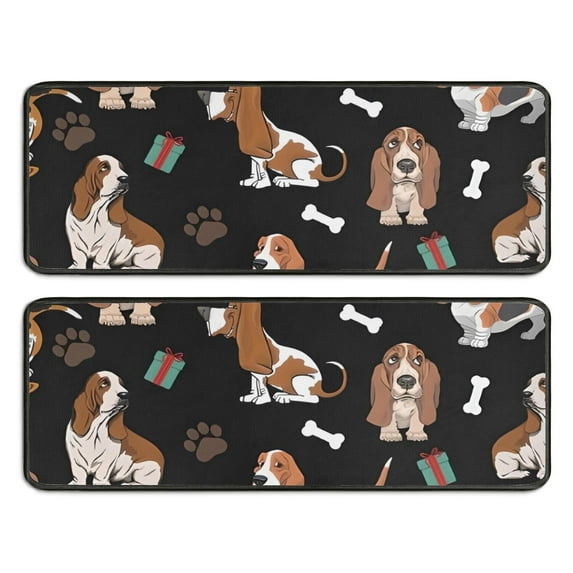 Kitchen Rugs Sets Of 2,Basset Hounds with Bones and Presents Anti Fatigue Kitchen Mat Rugs Non Slip Washable,Decorative Kitchen Floor Mats for Kitchen,Sink,Laundry,17"x47"+17"x47"