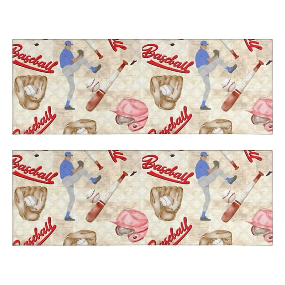 Kitchen Rugs Sets Of 2,Beige Baseball Elements Pattern Anti Fatigue Kitchen Mat Rugs Non Slip Washable,Decorative Kitchen Floor Mats for Kitchen,Sink,Laundry,17"X47"