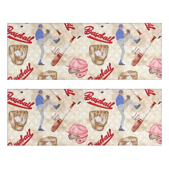 Kitchen Rugs Sets Of 2,Beige Baseball Elements Pattern Anti Fatigue Kitchen Mat Rugs Non Slip Washable,Decorative Kitchen Floor Mats for Kitchen,Sink,Laundry,17"X47"