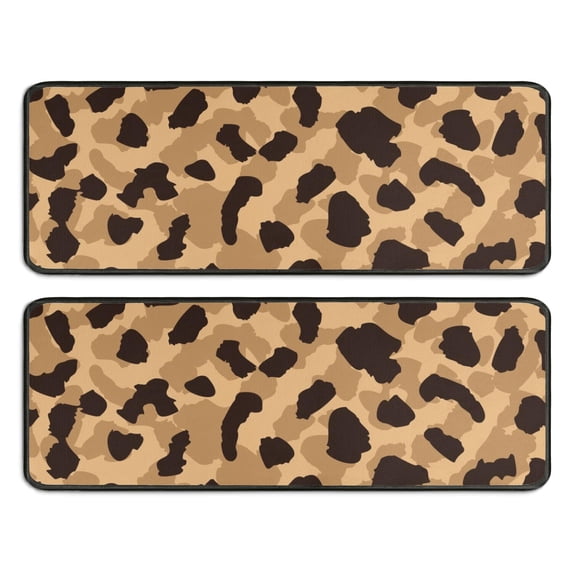 Kitchen Rugs Sets Of 2,Beige and Black Leopard Pattern Anti Fatigue Kitchen Mat Rugs Non Slip Washable,Decorative Kitchen Floor Mats for Kitchen,Sink,Laundry,17"x47"+17"x47"