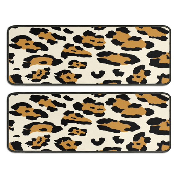 Kitchen Rugs Sets Of 2,Beige and Black Of Leopard Print Anti Fatigue Kitchen Mat Rugs Non Slip Washable,Decorative Kitchen Floor Mats for Kitchen,Sink,Laundry,17"x47"+17"x47"