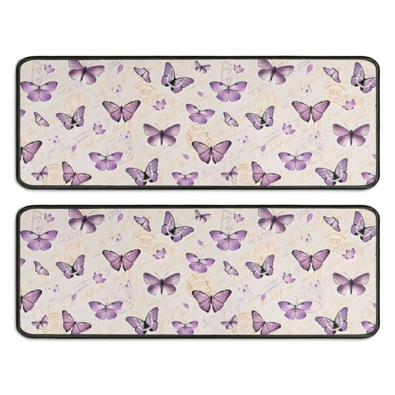 Kitchen Rugs Sets Of 2,Beige Butterfly Pattern Anti Fatigue Kitchen Mat Rugs Non Slip Washable,Decorative Kitchen Floor Mats for Kitchen,Sink,Laundry,17"x47"+17"x47"