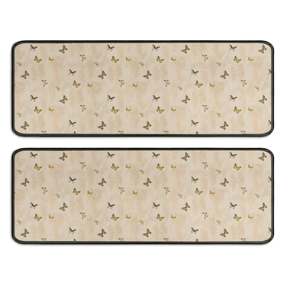 Kitchen Rugs Sets Of 2,Beige Butterfly Pattern Anti Fatigue Kitchen Mat Rugs Non Slip Washable,Decorative Kitchen Floor Mats for Kitchen,Sink,Laundry,17"x47"+17"x47"
