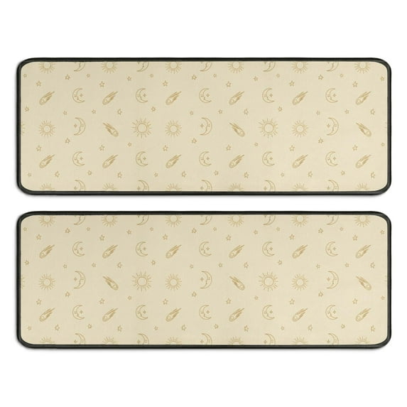 Kitchen Rugs Sets Of 2,Beige Celestial Pattern Anti Fatigue Kitchen Mat Rugs Non Slip Washable,Decorative Kitchen Floor Mats for Kitchen,Sink,Laundry,17"x47"+17"x47"