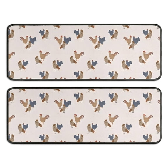 Kitchen Rugs Sets Of 2,Beige Chicken Group Pattern Anti Fatigue Kitchen Mat Rugs Non Slip Washable,Decorative Kitchen Floor Mats for Kitchen,Sink,Laundry,17"x47"+17"x47"