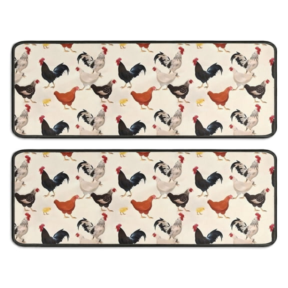 Kitchen Rugs Sets Of 2,Beige Chicken Pattern Anti Fatigue Kitchen Mat Rugs Non Slip Washable,Decorative Kitchen Floor Mats for Kitchen,Sink,Laundry,17"x47"+17"x47"