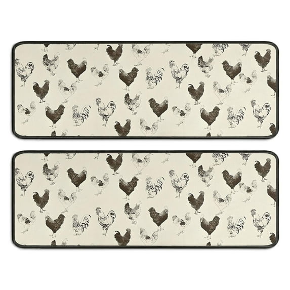 Kitchen Rugs Sets Of 2,Beige Chicken Sketch Pattern Anti Fatigue Kitchen Mat Rugs Non Slip Washable,Decorative Kitchen Floor Mats for Kitchen,Sink,Laundry,17"x47"+17"x47"