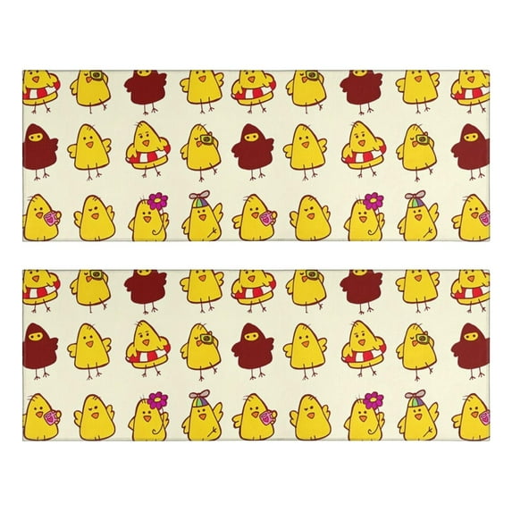 Kitchen Rugs Sets Of 2,Beige Chicken Yellow Chick Pattern Anti Fatigue Kitchen Mat Rugs Non Slip Washable,Decorative Kitchen Floor Mats for Kitchen,Sink,Laundry,17"X47"