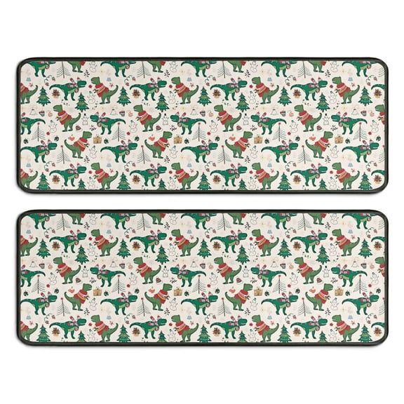 Kitchen Rugs Sets Of 2,Beige Christmas Dinosaur Pattern Anti Fatigue Kitchen Mat Rugs Non Slip Washable,Decorative Kitchen Floor Mats for Kitchen,Sink,Laundry,17"x47"+17"x47"