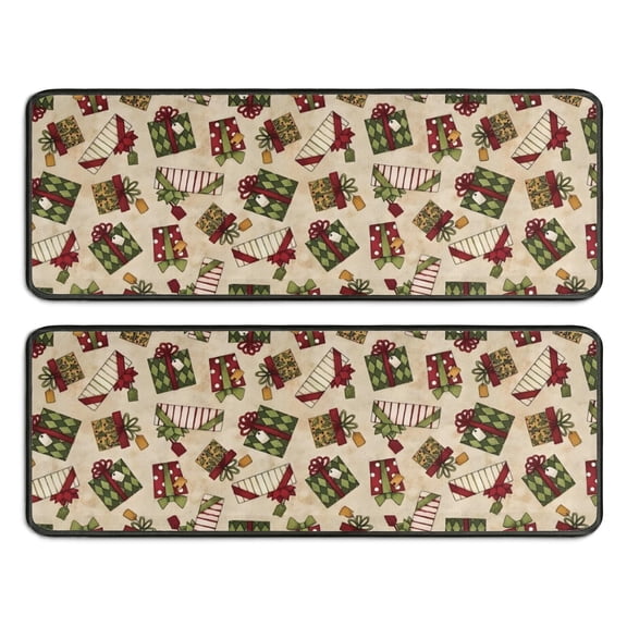 Kitchen Rugs Sets Of 2,Beige Christmas Gift Pattern Anti Fatigue Kitchen Mat Rugs Non Slip Washable,Decorative Kitchen Floor Mats for Kitchen,Sink,Laundry,17"x47"+17"x47"