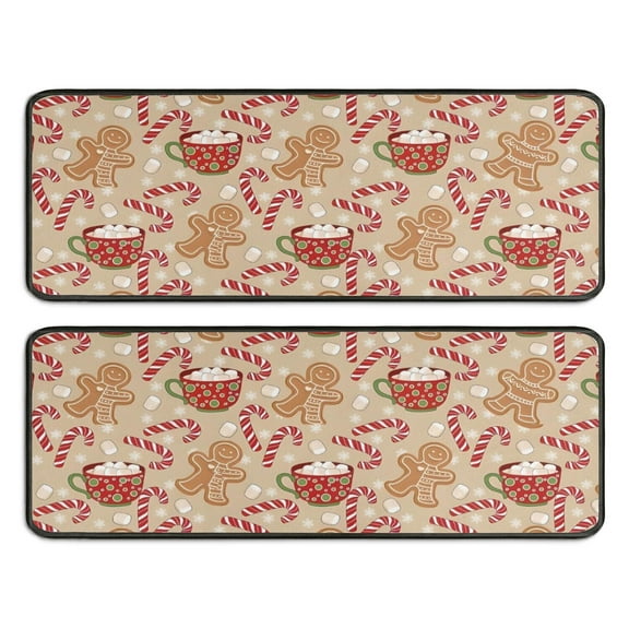 Kitchen Rugs Sets Of 2,Beige Christmas Gingerbread Man Pattern Anti Fatigue Kitchen Mat Rugs Non Slip Washable,Decorative Kitchen Floor Mats for Kitchen,Sink,Laundry,17"x47"+17"x47"