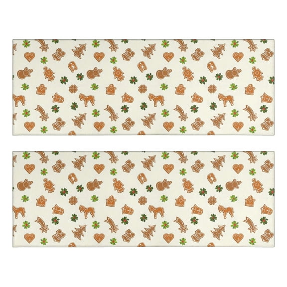 Kitchen Rugs Sets Of 2,Beige Christmas Gingerbread Pattern Anti Fatigue Kitchen Mat Rugs Non Slip Washable,Decorative Kitchen Floor Mats for Kitchen,Sink,Laundry,17"X47"