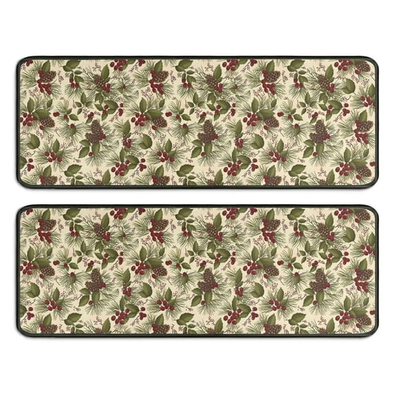 Kitchen Rugs Sets Of 2,Beige Christmas Pine Cone Pattern Anti Fatigue Kitchen Mat Rugs Non Slip Washable,Decorative Kitchen Floor Mats for Kitchen,Sink,Laundry,17"x47"+17"x47"