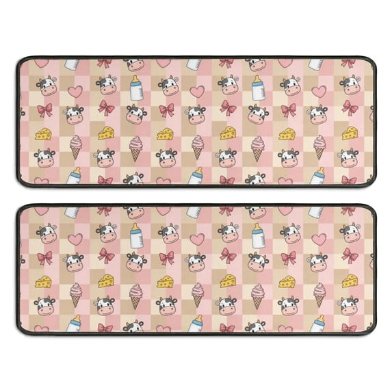 Kitchen Rugs Sets Of 2,Beige Cow Checker Pattern Anti Fatigue Kitchen Mat Rugs Non Slip Washable,Decorative Kitchen Floor Mats for Kitchen,Sink,Laundry,17"x47"+17"x47"