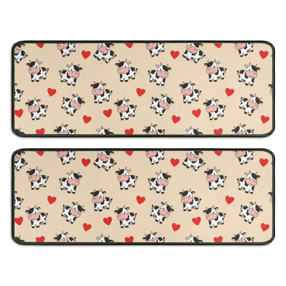 Kitchen Rugs Sets Of 2,Beige Cow Heart Pattern Anti Fatigue Kitchen Mat Rugs Non Slip Washable,Decorative Kitchen Floor Mats for Kitchen,Sink,Laundry,17"x47"+17"x47"