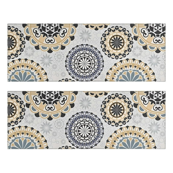 Kitchen Rugs Sets Of 2,Beige Ethnic Mandala Pattern Anti Fatigue Kitchen Mat Rugs Non Slip Washable,Decorative Kitchen Floor Mats for Kitchen,Sink,Laundry,17"X47"