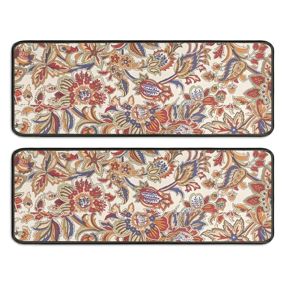 Kitchen Rugs Sets Of 2,Beige Floral and Paisley Pattern Anti Fatigue Kitchen Mat Rugs Non Slip Washable,Decorative Kitchen Floor Mats for Kitchen,Sink,Laundry,17"x47"+17"x47"