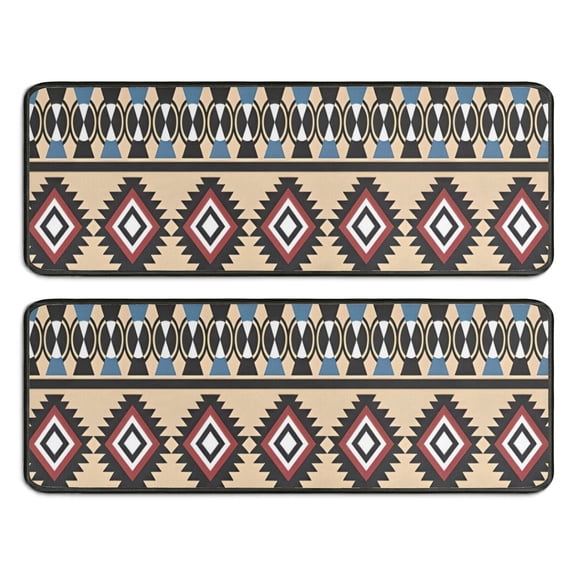 Kitchen Rugs Sets Of 2,Beige Geometric Diamond Sun Pattern Anti Fatigue Kitchen Mat Rugs Non Slip Washable,Decorative Kitchen Floor Mats for Kitchen,Sink,Laundry,17"x47"+17"x47"