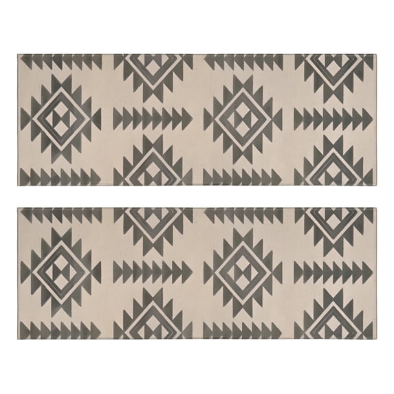 Kitchen Rugs Sets Of 2,Beige Geometric Triangle Diamond Pattern Anti Fatigue Kitchen Mat Rugs Non Slip Washable,Decorative Kitchen Floor Mats for Kitchen,Sink,Laundry,17"X47"