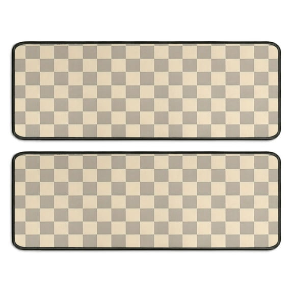 Kitchen Rugs Sets Of 2,Beige Gray Checkerboard Checkered Pattern Anti Fatigue Kitchen Mat Rugs Non Slip Washable,Decorative Kitchen Floor Mats for Kitchen,Sink,Laundry,17"x47"+17"x47"