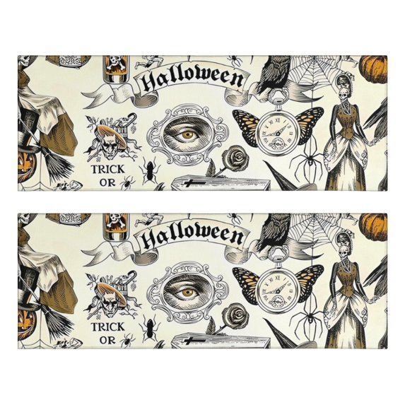Kitchen Rugs Sets Of 2,Beige Halloween Skull Pumpkin Pattern Anti Fatigue Kitchen Mat Rugs Non Slip Washable,Decorative Kitchen Floor Mats for Kitchen,Sink,Laundry,17"X47"