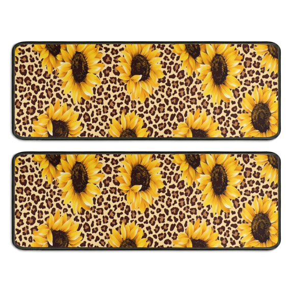 Kitchen Rugs Sets Of 2,Beige Leopard Sunflower Pattern Anti Fatigue Kitchen Mat Rugs Non Slip Washable,Decorative Kitchen Floor Mats for Kitchen,Sink,Laundry,17"x47"+17"x47"