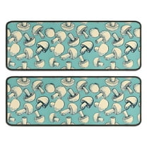 Kitchen Rugs Sets Of 2,Beige Mushroom Sketch Teal Pattern Anti Fatigue Kitchen Mat Rugs Non Slip Washable,Decorative Kitchen Floor Mats for Kitchen,Sink,Laundry,17"x47" 17"x47"