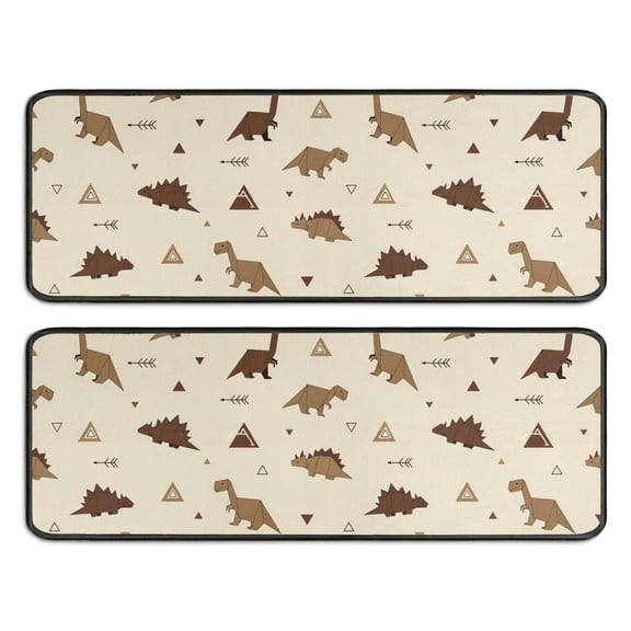Kitchen Rugs Sets Of 2,Beige Origami Dinosaurs Pattern Anti Fatigue Kitchen Mat Rugs Non Slip Washable,Decorative Kitchen Floor Mats for Kitchen,Sink,Laundry,17"x47"+17"x47"