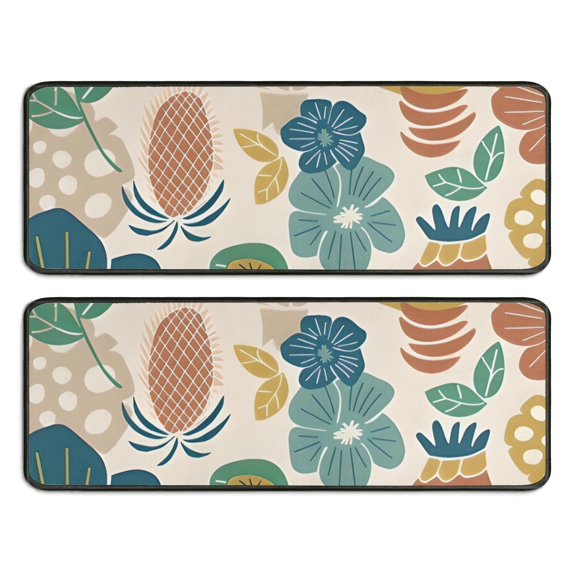 Kitchen Rugs Sets Of 2,Beige Pioneer Flower and Leaf Pattern Anti Fatigue Kitchen Mat Rugs Non Slip Washable,Decorative Kitchen Floor Mats for Kitchen,Sink,Laundry,17"x47"+17"x47"