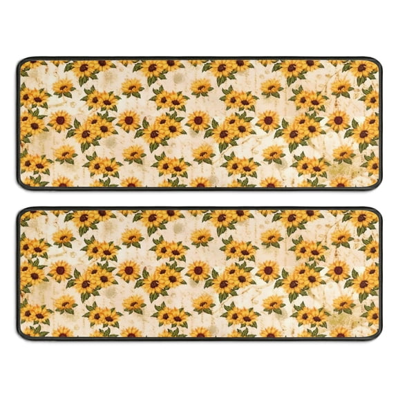 Kitchen Rugs Sets Of 2,Beige Sunflower Cluster Pattern Anti Fatigue Kitchen Mat Rugs Non Slip Washable,Decorative Kitchen Floor Mats for Kitchen,Sink,Laundry,17"x47"+17"x47"