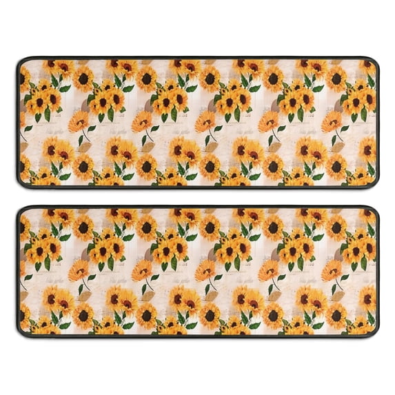 Kitchen Rugs Sets Of 2,Beige Sunflower Pattern Anti Fatigue Kitchen Mat Rugs Non Slip Washable,Decorative Kitchen Floor Mats for Kitchen,Sink,Laundry,17"x47"+17"x47"