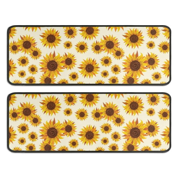 Kitchen Rugs Sets Of 2,Beige Sunflower Pattern Anti Fatigue Kitchen Mat Rugs Non Slip Washable,Decorative Kitchen Floor Mats for Kitchen,Sink,Laundry,17"x47"+17"x47"