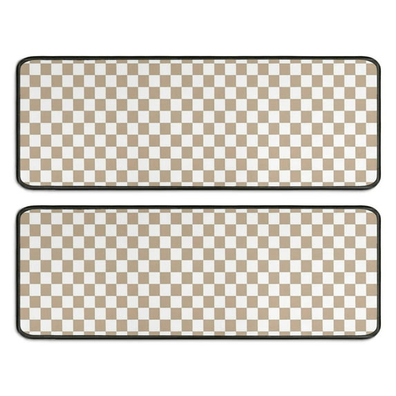 Kitchen Rugs Sets Of 2,Beige and White Checkerboard Pattern Anti Fatigue Kitchen Mat Rugs Non Slip Washable,Decorative Kitchen Floor Mats for Kitchen,Sink,Laundry,17"x47"+17"x47"