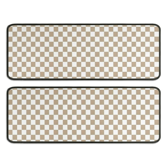 Kitchen Rugs Sets Of 2,Beige and White Checkerboard Pattern Anti Fatigue Kitchen Mat Rugs Non Slip Washable,Decorative Kitchen Floor Mats for Kitchen,Sink,Laundry,17"x47"+17"x47"