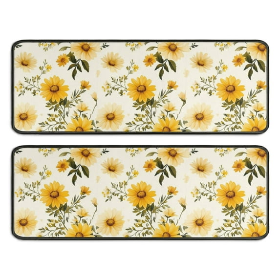 Kitchen Rugs Sets Of 2,Beige Yellow Flower Pattern Anti Fatigue Kitchen Mat Rugs Non Slip Washable,Decorative Kitchen Floor Mats for Kitchen,Sink,Laundry,17"x47"+17"x47"