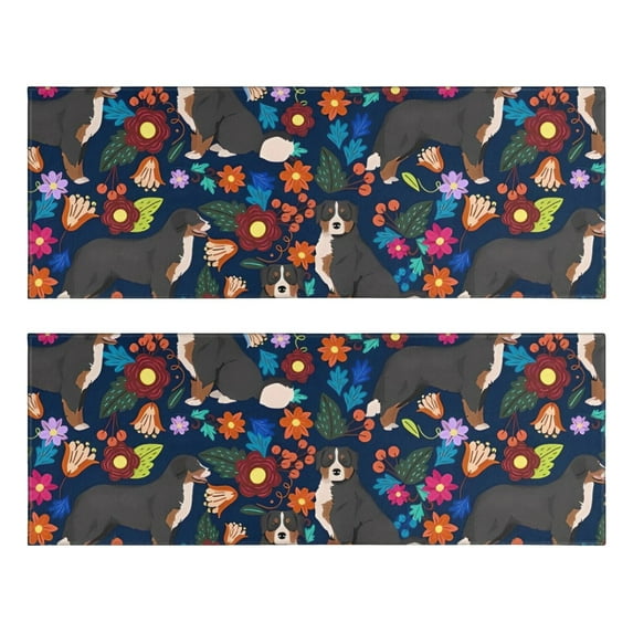 Kitchen Rugs Sets Of 2,Bernese Mountain and Flower Anti Fatigue Kitchen Mat Rugs Non Slip Washable,Decorative Kitchen Floor Mats for Kitchen,Sink,Laundry,17"X47"