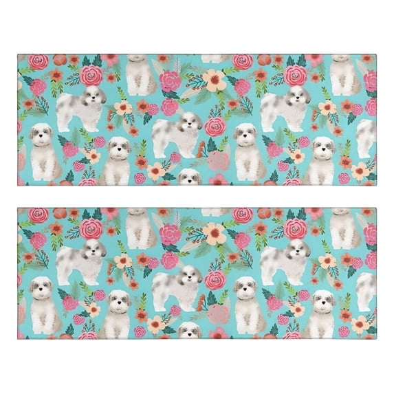 Kitchen Rugs Sets Of 2,Bichon Dog Blue Florals Anti Fatigue Kitchen Mat Rugs Non Slip Washable,Decorative Kitchen Floor Mats for Kitchen,Sink,Laundry,17"X47"