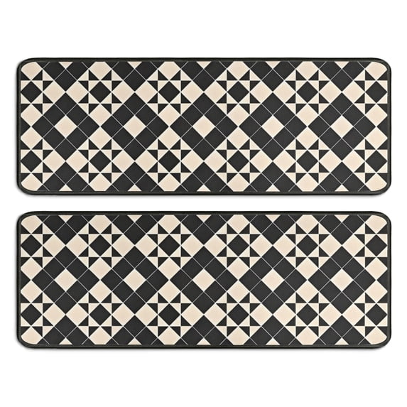 Kitchen Rugs Sets Of 2,Black Beige Checkerboard Checkered Pattern Anti Fatigue Kitchen Mat Rugs Non Slip Washable,Decorative Kitchen Floor Mats for Kitchen,Sink,Laundry,17"x47"+17"x47"