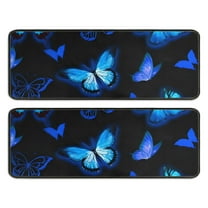 Kitchen Rugs Sets Of 2,Black Blue Butterfly Pattern Anti Fatigue Kitchen Mat Rugs Non Slip Washable,Decorative Kitchen Floor Mats for Kitchen,Sink,Laundry,17"x47" 17"x47"