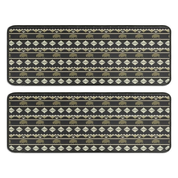 Kitchen Rugs Sets Of 2,Black Buffalo Geometric Pattern Anti Fatigue Kitchen Mat Rugs Non Slip Washable,Decorative Kitchen Floor Mats for Kitchen,Sink,Laundry,17"x47"+17"x47"