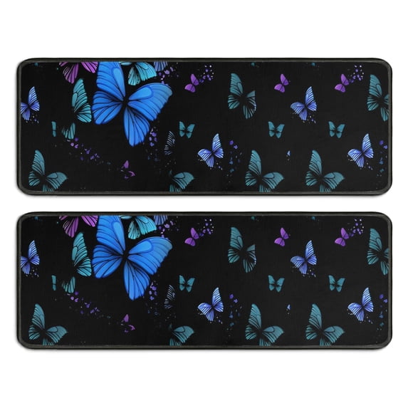 Kitchen Rugs Sets Of 2,Black Butterfly Pattern Anti Fatigue Kitchen Mat Rugs Non Slip Washable,Decorative Kitchen Floor Mats for Kitchen,Sink,Laundry,17"x47"+17"x47"