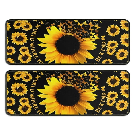 Kitchen Rugs Sets Of 2,Black Butterfly Sunflower Pattern Anti Fatigue Kitchen Mat Rugs Non Slip Washable,Decorative Kitchen Floor Mats for Kitchen,Sink,Laundry,17"x47"+17"x47"