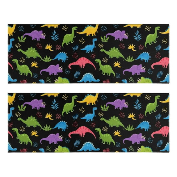 Kitchen Rugs Sets Of 2,Black Cartoon Colorful Dinosaurs Plants Pattern Anti Fatigue Kitchen Mat Rugs Non Slip Washable,Decorative Kitchen Floor Mats for Kitchen,Sink,Laundry,17"X47"
